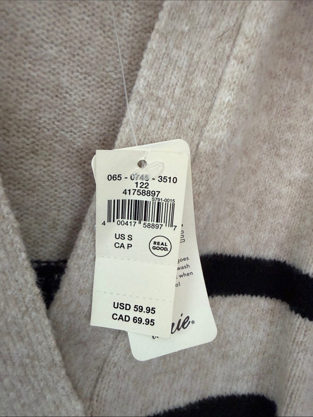 Aerie Striped Preppy Oversized Polo Rugby Sweater Small NWT Oatmeal Black - Picture 3 of 5